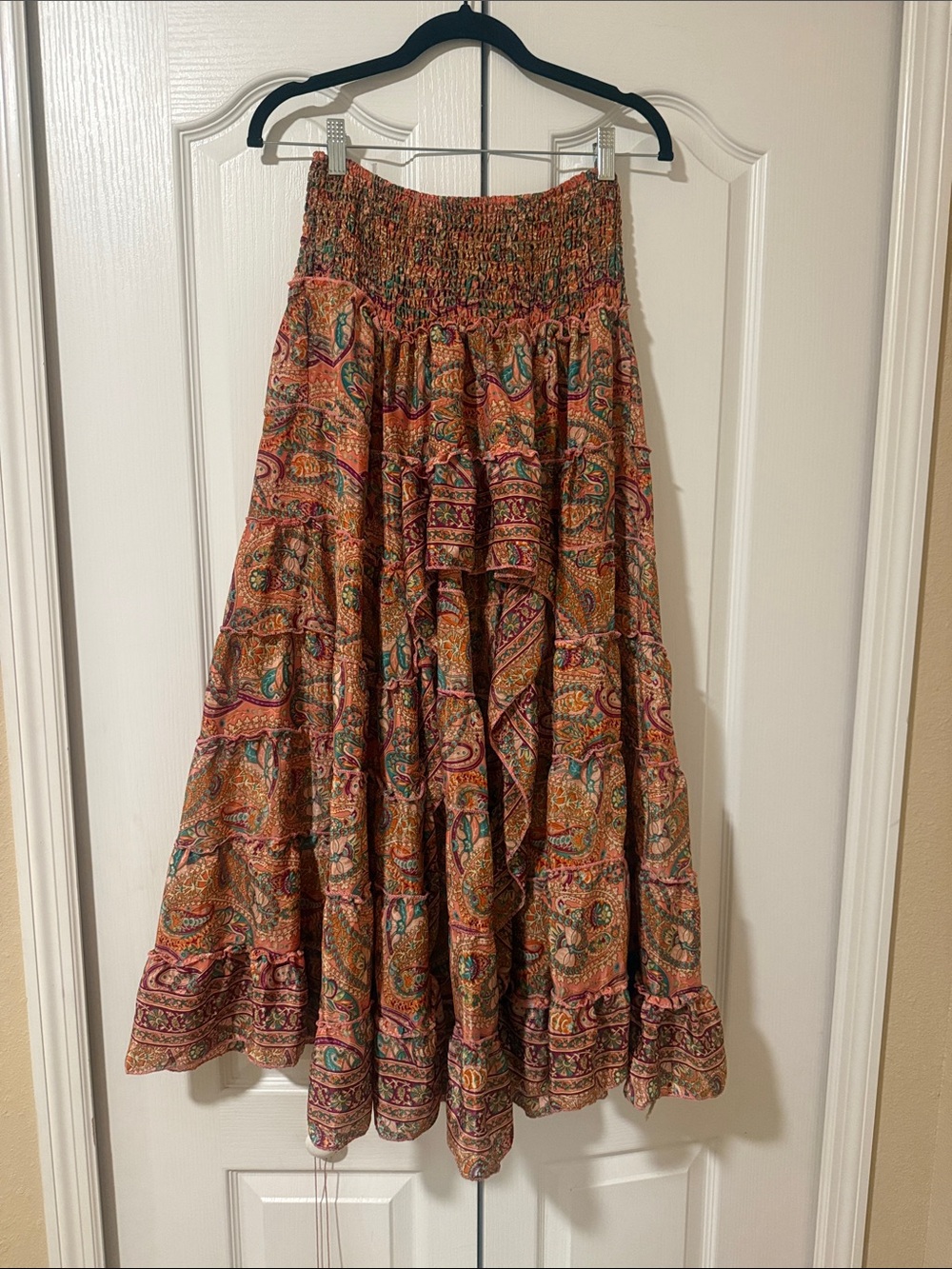Smocked Waist Paisley Maxi Skirt - Orange Multi